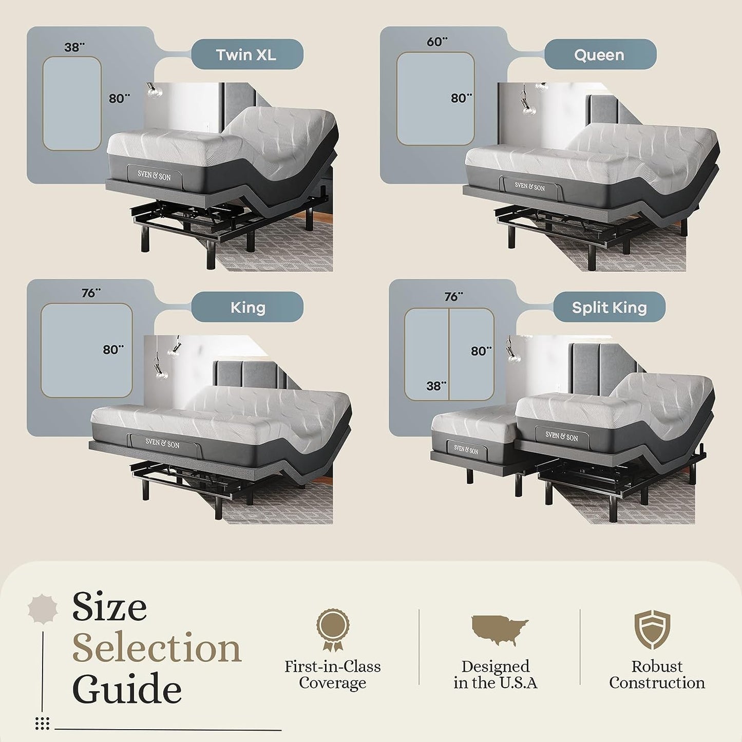 Sven & Son Classic Adjustable Bed Base (Frame) + 14 Inch Hybrid Spring Matt (Medium Soft), Head and Foot Lift, Massage, Under-Bed Lights, USB, Memory Positions, Zero Gravity, Wireless Remote - King