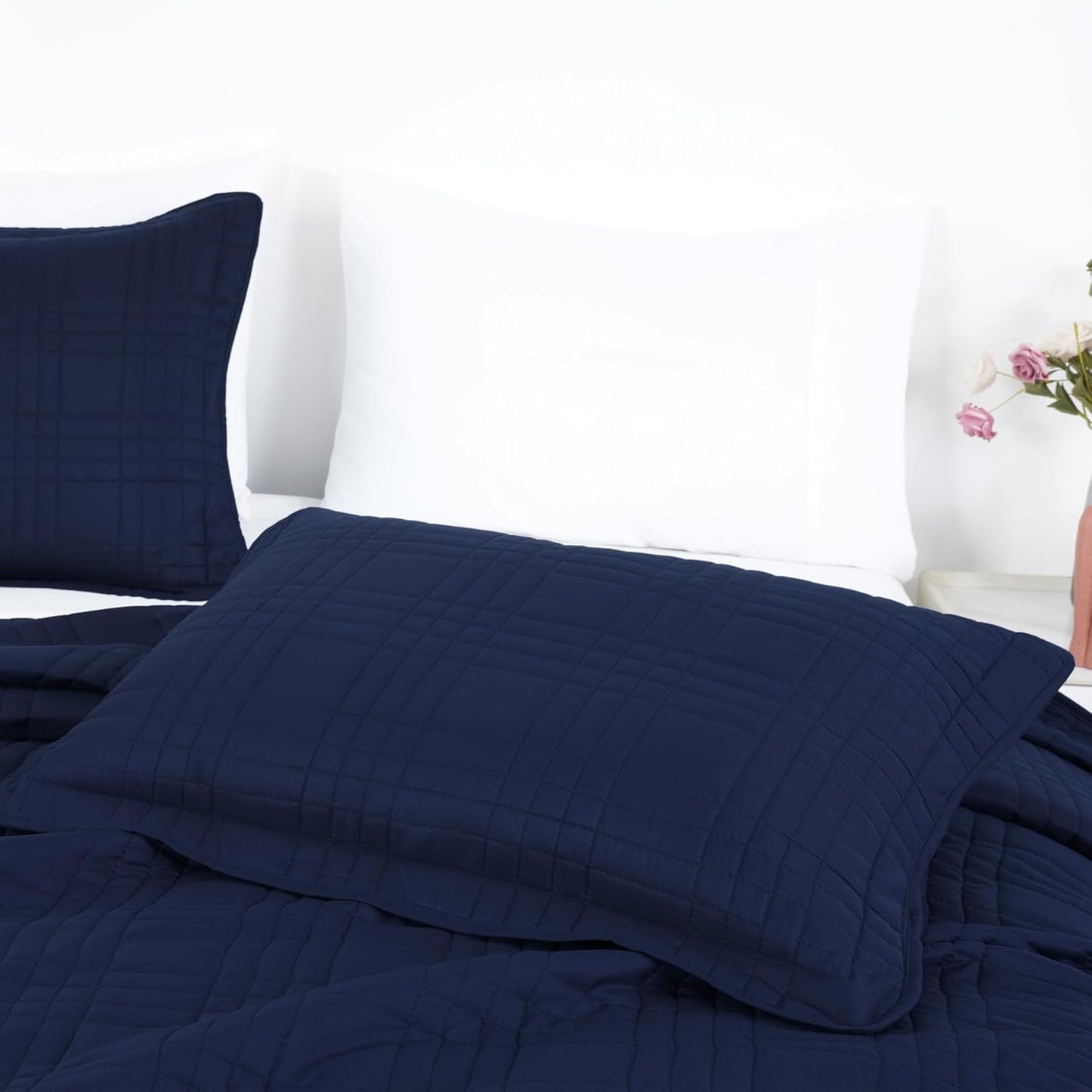 Kingston 3-Piece Oversized Bedspread Coverlet Set (Queen, Navy)