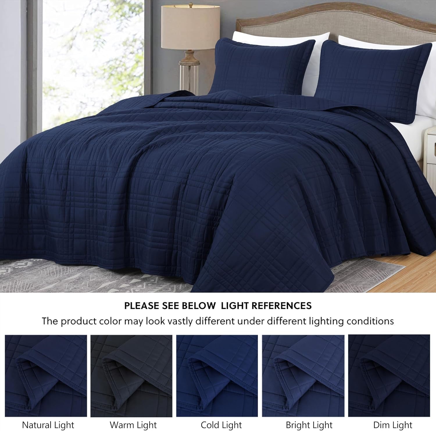 Kingston 3-Piece Oversized Bedspread Coverlet Set (Queen, Navy)