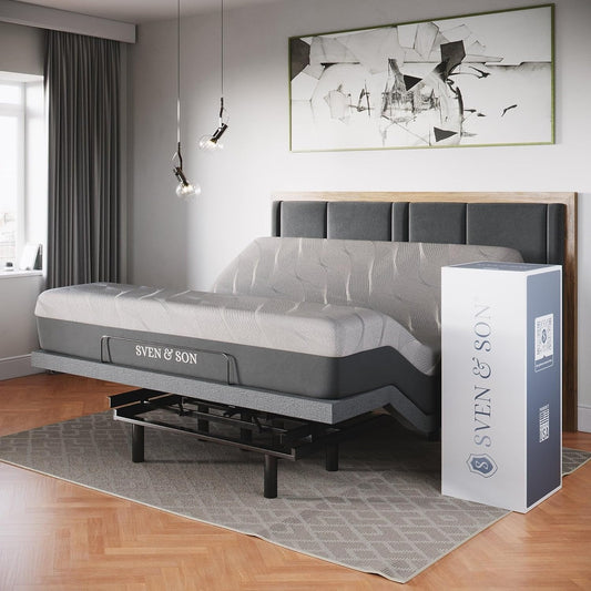 Sven & Son King Adjustable Bed Base Frame + 12” Luxury Cool Gel Memory Foam Mattress, Head up Foot Up, USB Ports, Zero Gravity, Interactive Dual Massage, Wireless, Classic (King)
