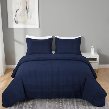 Kingston 3-Piece Oversized Bedspread Coverlet Set (Queen, Navy)